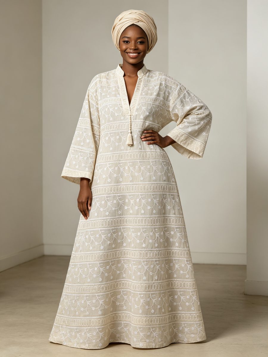 FZ-CP-035 · Cream Stripe Cutwork