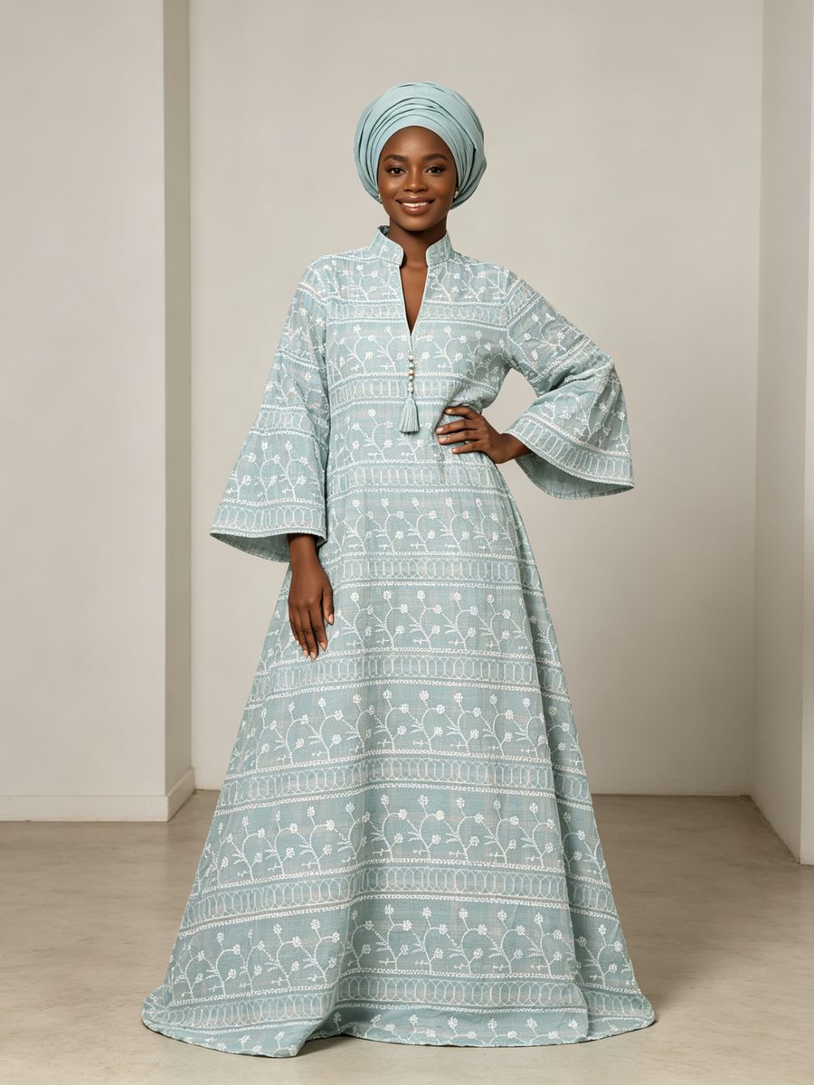 FZ-CP-037 · Blue Check Cutwork